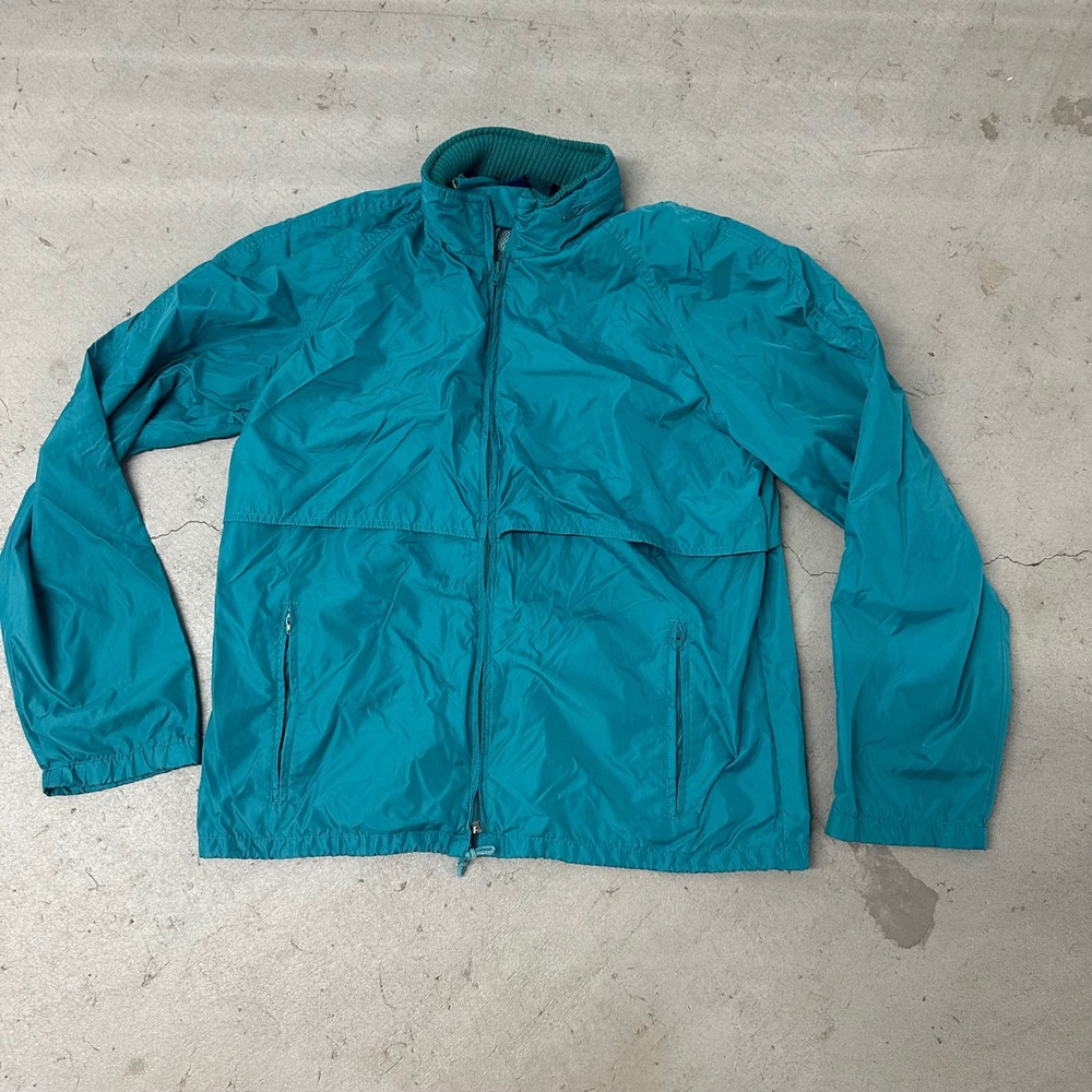 Woolrich Vintage Teal Windbreaker Jacket Full Zip Mesh Lined Ribbed Collar M